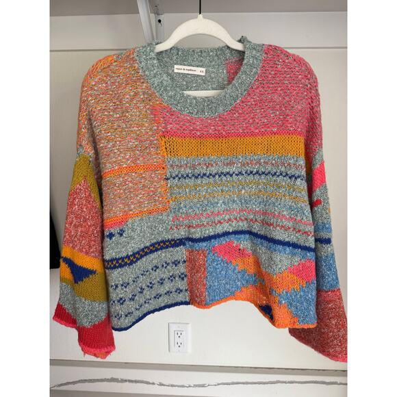 Moon & Madison Women's Multicolor Block Sweater Wool Blend Size XS Oversized - Picture 1 of 8